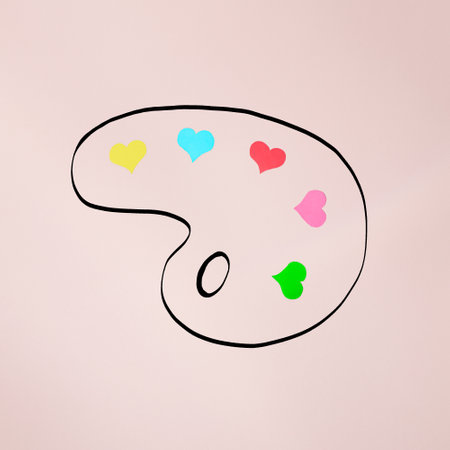 Colorful hearts on the color palette. Minimalist idea.の写真素材