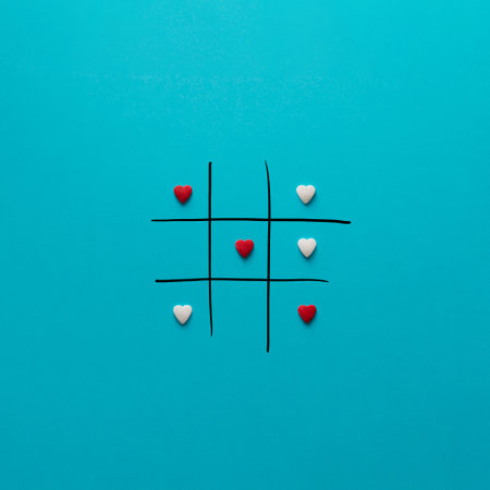 Tic tac toe with red and white hearts. Creative idea.の写真素材