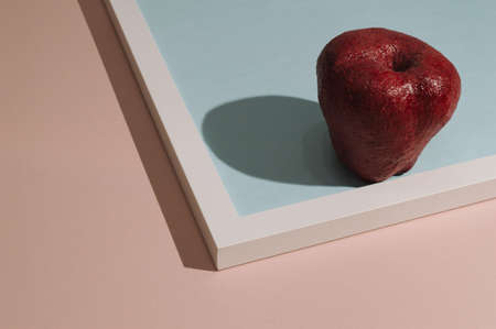 Layout with playground with red apple. Minimalism art.の写真素材