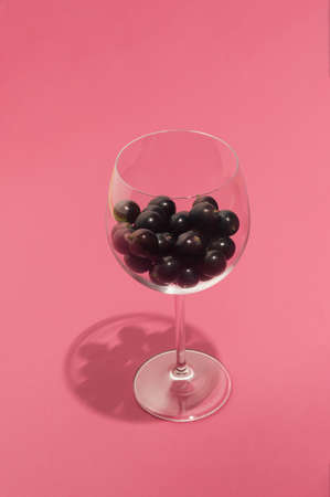 Glass of vine on pink background.の写真素材