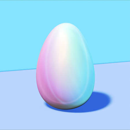 an Easter egg illuminated by neon light purple and blueの写真素材