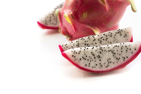 Isolated tropical pitaya, dragon fruit on white background. Close up.の写真素材