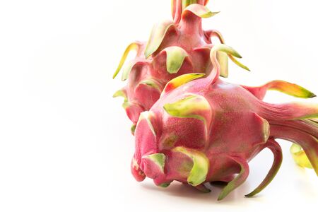 Isolated tropical pitaya, dragon fruit on white background. Close up.の写真素材