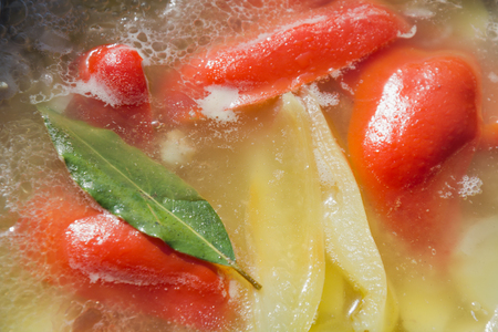 Shurpa soup. Food for hike. Close up. Pattern.の写真素材