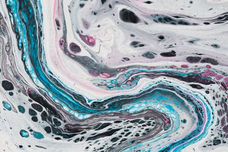 Fluid art. Abstract colorful white and blue liquid acrylic pattern.