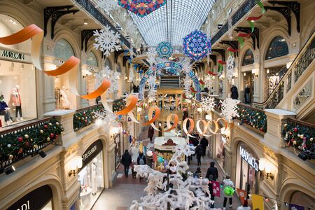 MOSCOW, RUSSIAN FEDERATION - 28.12. 2018: New Years and Christmas interior decoration of GUM department store in Moscow on Red Square. State Department Store.のeditorial素材