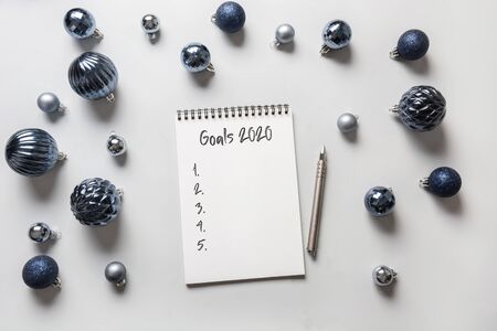 Wish list, checklist, to do list activity for New 2020 Year. Xmas. Christmas invitation. View from...