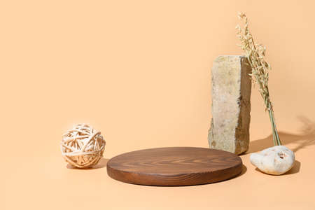 Template, mock up, podium for natural organic products and SPA accessories. Eco friendly monocrome...
