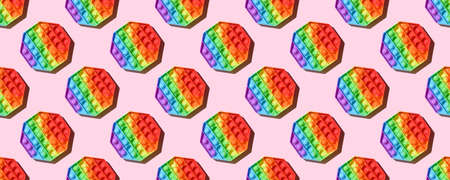 Seamless pattern of silicone colorful anti stress pop it toy.の写真素材