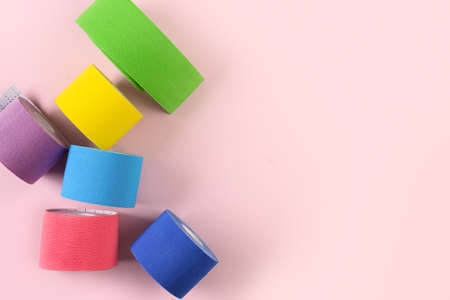 Colorful kinesiology tape for applique on pinkの写真素材