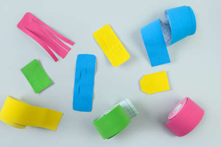 Colorful kinesiology tape and different shape cuts for applique.の写真素材