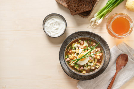 Traditional Russian cold okroshka on kvass.の写真素材