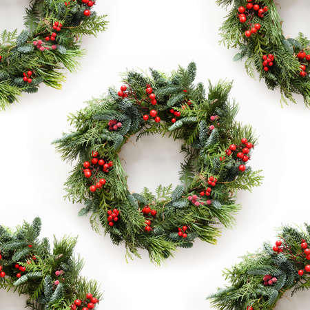 Seamless pattern of decorative Christmas wreath. Merry christmas greeting card.の写真素材