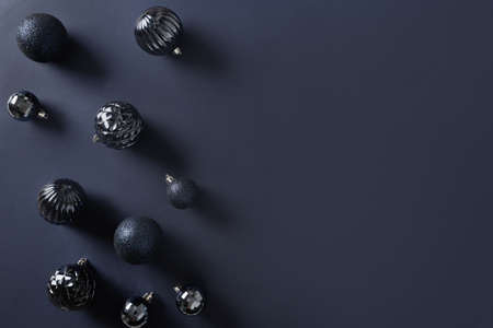 Christmas blue baubles on blue monochrome background. View from above. Copy space.の写真素材