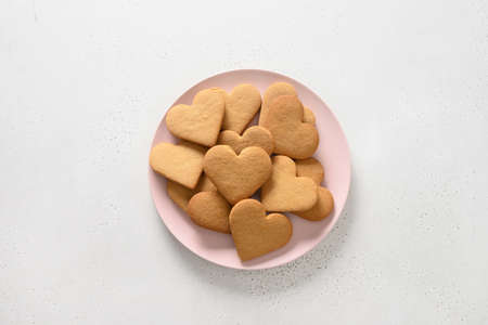 Valentines Day heart shaped cookies on white background.