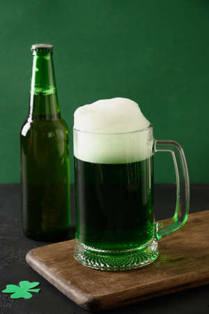 Patricks day traditional green beer and bottle.の写真素材