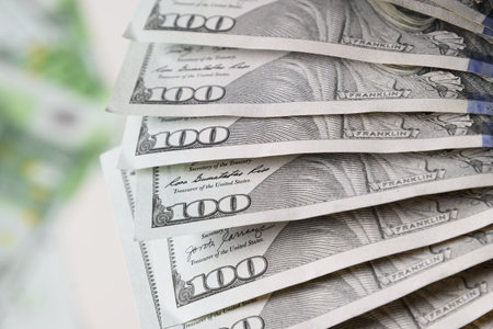 American 100 dollars bills for payments. Closeup.