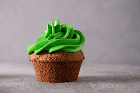 St. Patricks Day tasty cupcake with green whipped cream.の写真素材