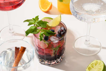 Blackberry freshness cocktails, lemonade, mojito with lime.の写真素材