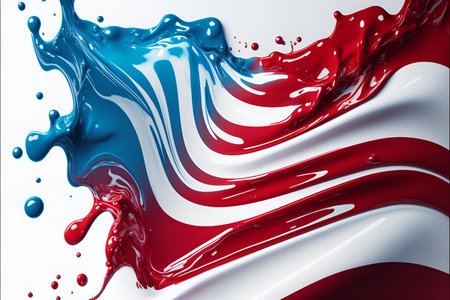 Creative style American flag by paint in fluid art style. United State flag with grunge texture as wave. Happy Independence Day. Generative AI.の素材