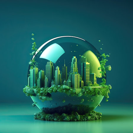 Futuristic concept of environment and ecology clean air on planet. Green cities. earth day. Generative AI illustration.の素材