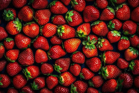 Food pattern of ripe strawberries. Summer berries. Generative AI.の素材
