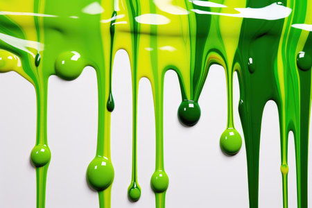 Creative colorful green and white paint drops and bubbles as pattern. Copy space.の素材