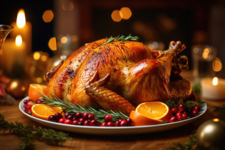 Traditional grilled turkey with savory spices for festive dinner. Xmas. Christmas.の素材