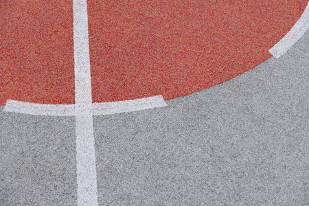 Basketball colorful sport field with white lines. Sports gear without people. Template, sport background. Copy space.の写真素材