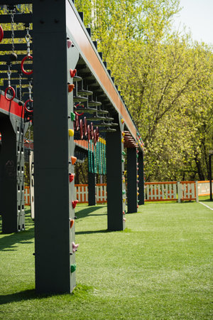 Sports ground outdoors for kids and adult. Successful training concept. Open air gym, street workout...