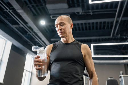 Man holding protein shake after workout in gym
