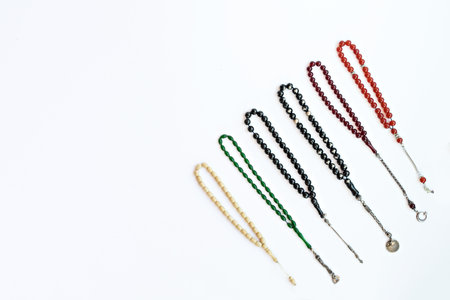 A close up of a beads on white backgroundの写真素材