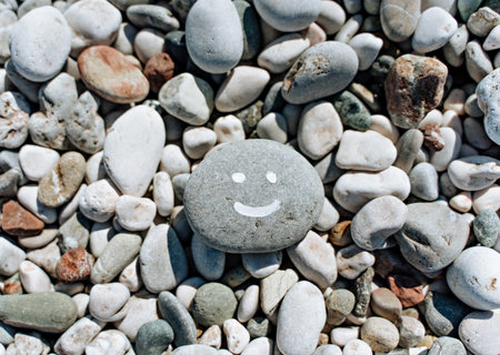 stones on the stone beach with inscriptionの写真素材