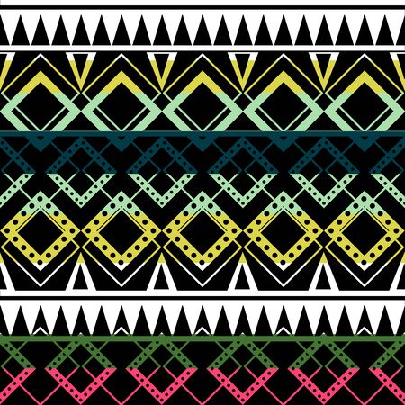 Seamless vector tribal texture set. Tribal seamless texture. Boho stripes. Striped vintage boho fashion style pattern background with tribal shape elements.のイラスト素材