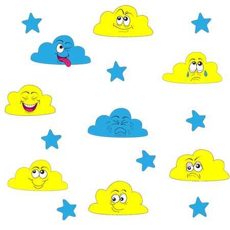 Seamless pattern with cute clouds and stars.のイラスト素材
