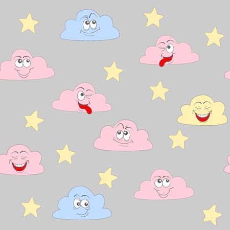 Seamless pattern with cute clouds and stars.のイラスト素材