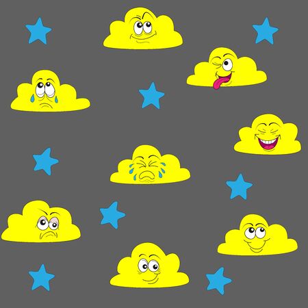 Seamless pattern with cute clouds and stars.のイラスト素材
