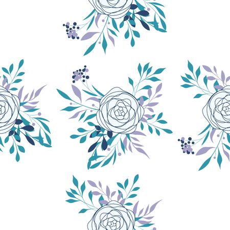 Seamless floral pattern with roses, vector illustration in vintage styleのイラスト素材
