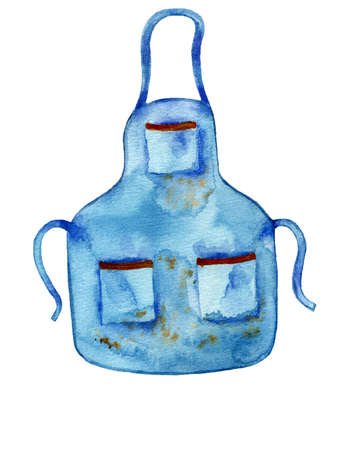 Hand drawn watercolor gardener's, farmer's or chef's apron isolated on white background. For garden party invitations, print, greeting cards, wrapping paper, stickers.の写真素材