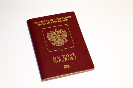 Foreign passport of a citizen of the Russian Federation with the coat of arms of Russia.の写真素材