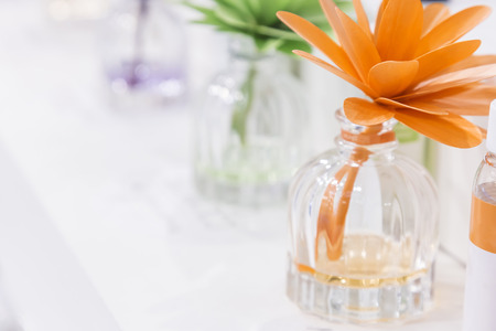 Clean, hygiene, aromatherapy, spa and health. Aromatic air freshener air freshener in glass jars in...