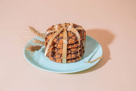 Healthy vegetarian cereal oats food, sweet dessert, snacks, culinary products. Oatmeal cookies for...