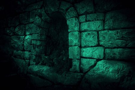 The corridor is horror, scary, darkness. Ghostly gloomy cave in the castle, alcove in the tunnel,...