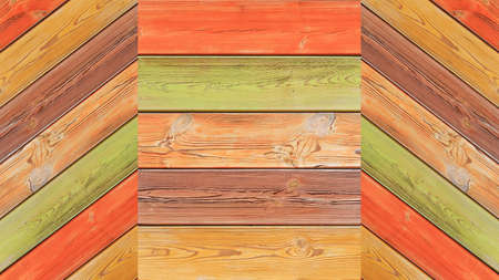 Autumn concept, background wooden striped horizontal diagonal multicolored orange yellow green brown...