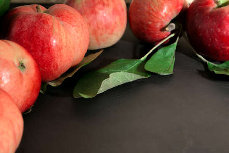 Natural food background with copy space red apples close-up.の写真素材