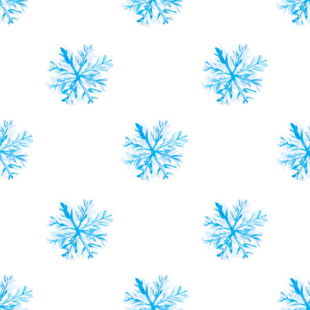 Christmas background with a blue delicate snowflake on a white background. Seamless pattern for...