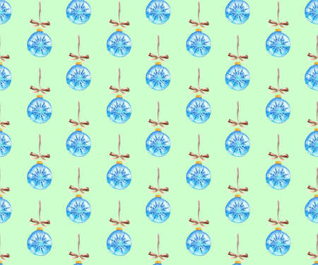 Seamless Christmas pattern with snowflakes, bows and glass festive balls. Watercolor background for...