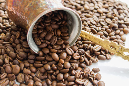 coffee beans scattered out Cezveの写真素材