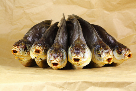 Dead dry salty fish - snack to beer. Space for text.