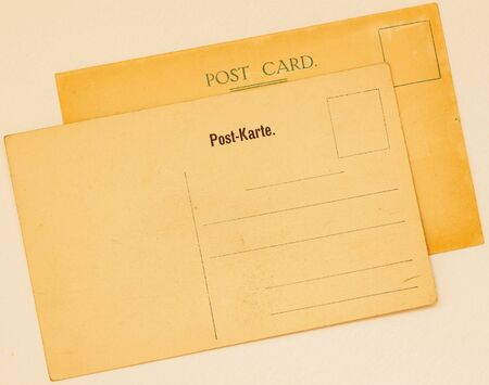 Reverse of two vintage postcards. Grunge blank . Backside. Paper texture. With place your text, background use. concept collecting as a hobby and businessの写真素材